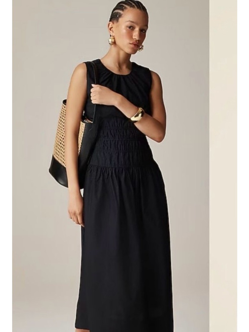 NWT J. Crew Black Hyacinth Sleeveless Smocked-Waist Dress in XLT